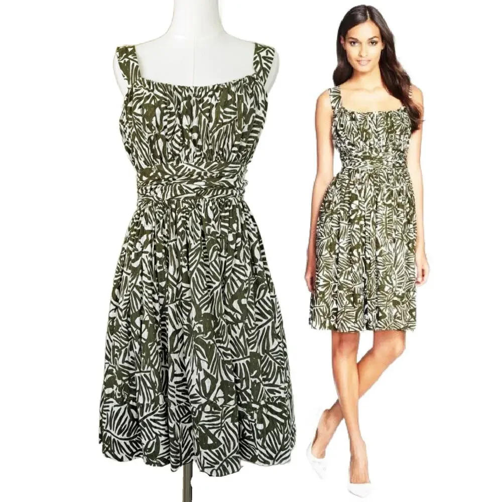 KATE SPADE Green Orchid Floral Print Fit & Flare Sun Dress Size 2 Havana Cotton